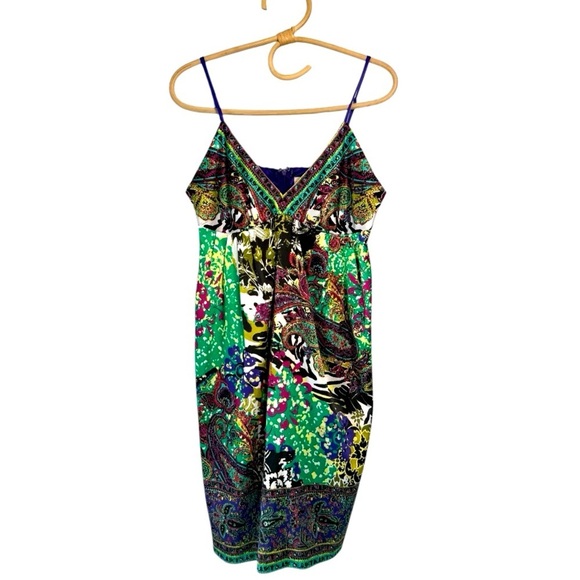ECI NY  Cami Slip Silky Strappy Mini Pullover Dress Size 6 Y2K Art to Wear - Picture 1 of 13